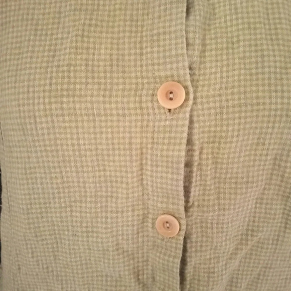 Flax Women's Microgingham Button Front Green Cardigan 100% Linen Pockets Small - Picture 6 of 6